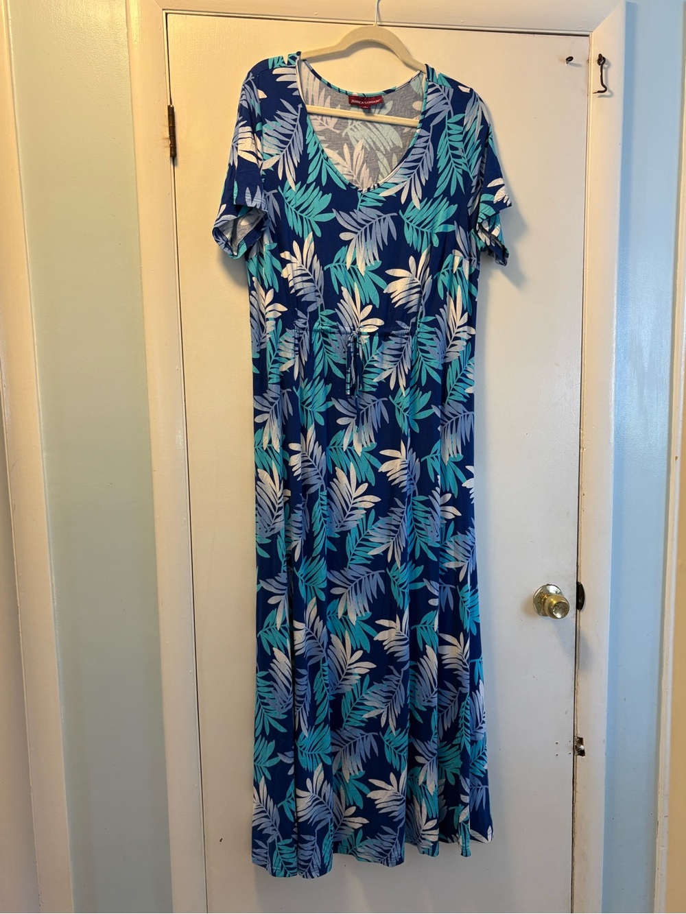 Jessica London Teal and White Tropical Print Top